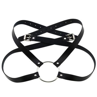 China ALLOY Big O Men Woman PU Round Chest Rig Shoulder Muscle Body Harness Goth Punk Bondage Leather Metal for sale