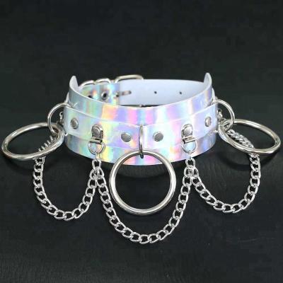 China Laser Bondage Collar Collar Punk Leather Scarf With Large O Rings And Chain for sale