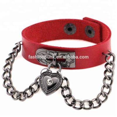 China Heart Lock Punk Punk Rivets Love Chain Metal Break Button Bngle Cook Punk Casual Harajuku Bracelet for sale