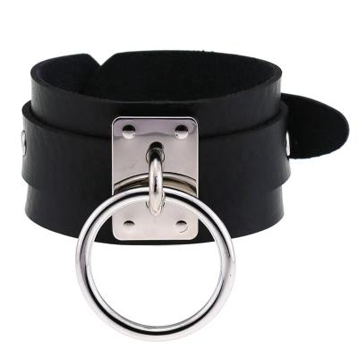 China Double Layer Bandage Cover Wrist Bracelet Bondage BDSM Leather Silver Metal Oversized Punk Punk O Round Gothic Bracelets for sale