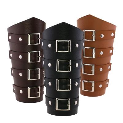 China Punk Rock Wax Leather Riding Belt Buckle Wrist Strap Hand Arm Guard Gothic Leather Arm Guard for sale