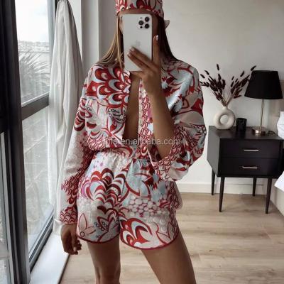 China J&H Fashion Summer Breathable New Personality Printing Loose Split Shirt Three Sets for sale