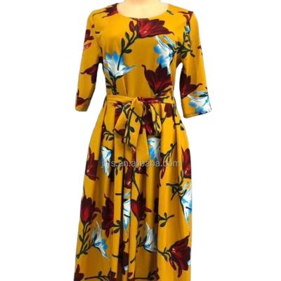 China J&H Fashion Anti-Static Custom Plus Size Floral Casual Dress Ladies Half Sleeve Tie Waist Summer Dress for sale