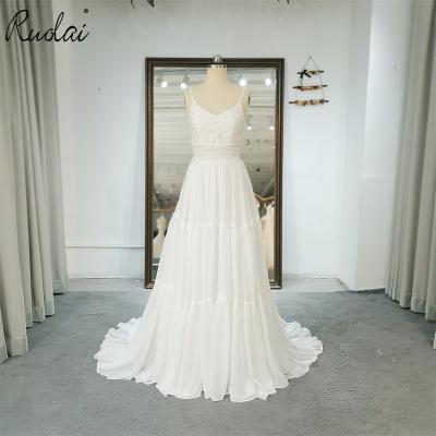 China RUOLAI QW01196 Floor Length Wedding Dress Pleats Lace Strapless Sleeveless Sexy Breathable V-Neckline for sale