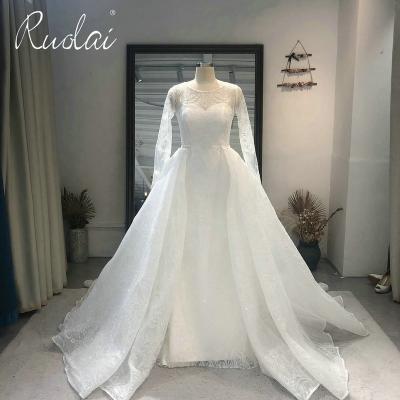 China Long OWD-H2411 Elegant Breathable Sheath Long Sequined Bride Dresses With Detachable Train Wedding Dress for sale