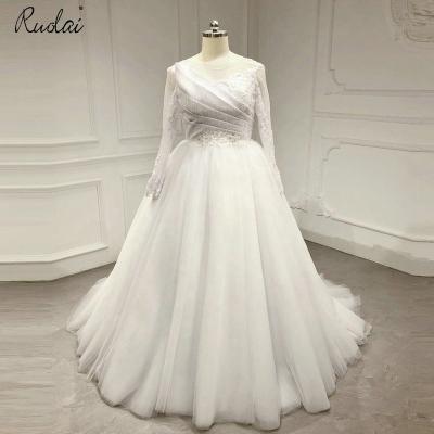 China OWD-H2314 Breathable Scoop Neck Ruffles Bridal Gown Appliqued Sheath Long Sequined Tulle Wedding Dress for sale