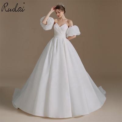 China Ruolai QD06102 New Style Sweetheart Puff Sleeves Wedding Dress Detachable Ball Gown Bridal Dress Breathable One-Line Neck for sale