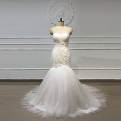 China Simple Anti-wrinkle Ruolai OWD-H2156 Lovers Pleating Tulle Mermaid Bride Dress Wedding Dress for sale