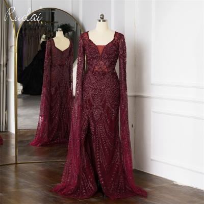 China Ruolai LWC8091 Sequined Evening Dress Long Sleeve Breathable V-Neckline Dresses Beaded A-Line Prom Dresses for sale