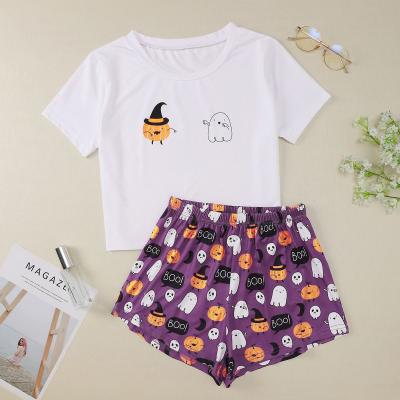 China Amazon Hot Selling Breathable Halloween Women Loungewear Sets Two-Piece Short Set Matching Outfits Mother Daughter Sleepwear Outfits for sale