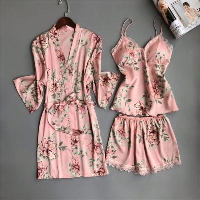 China 2021Summer Floral Print Homewear Sleepwear Fashionable Comfortable Lace Hot-selling QUICK DRY Custom Made Three-Piece Pajamas for sale