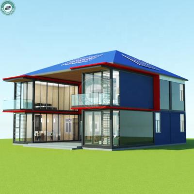 China Floor To Ceiling Windows CE Approved One Family 2 Floor Container House Luxury Residential Modular Prefab Solar Roof House In France for sale