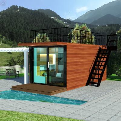 China Small modern Swiss wooden container chalet accommodation chalet with bathroom and roof deck for sale