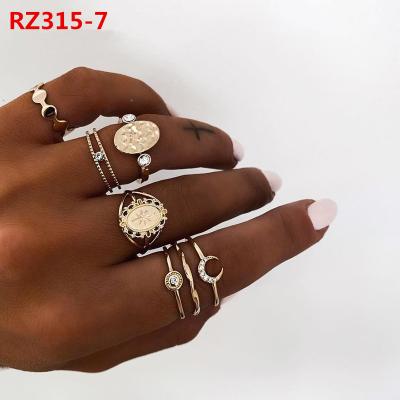 China New Come Eco-friendly Material Boho/Shiny Antiques Hippie Geometric Rings For Women Fashion Crystal Finger Ring Sets for sale