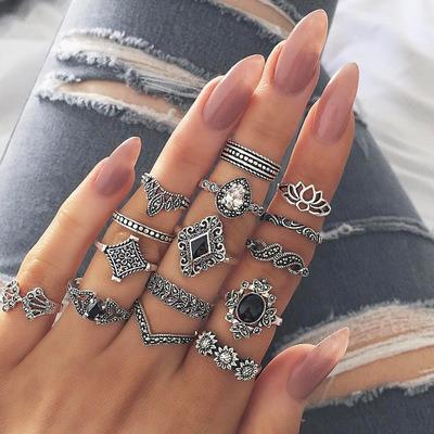 China Fashion 15pcs/set BOHEMIA Fashion 15pcs/set Knuckle Finger Rings Bohemian Geometric Gemstone Ring Set Charm Ladies Set Ring Woman Jewelry for sale