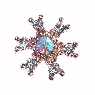 China Elegant Rose Gold Plated Rhinestone Snowflake Brooch Pin For Gift Box Decoration for sale