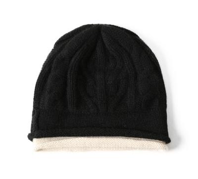 China Soft 100% Cashmere Rolled Cashmere Women's Casual Beanie Hat And Streetchy Warm Hat For Winter OEM Service for sale