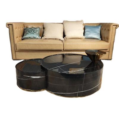 China Wholesale Corrosion Resistance Latest Designs Striped Marble Striped Coffee Table High Quality Coffee Table And Tea Combination for sale