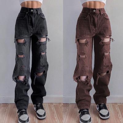 China 2021 New Arrivals Women's Amazon Jeans Straight Loose Ripped Pants Ladies QUICK DRY for sale