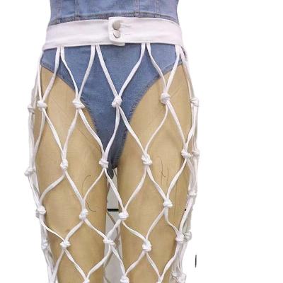 China 2021 New Breathable Tie Dye Elastic Sexy Net Hollow Out Beachwear Lonely Knotted Denim Caged Skirts For Woman for sale