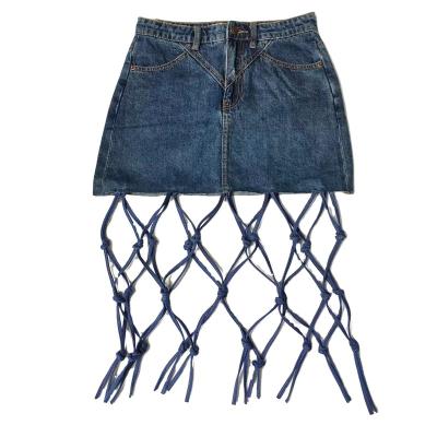 China 2021 Breathable Summer Hawaii Style High Waisted Ladies Bow Hollow Denim Girls Caged Skirts For Woman Fringe Skirt for sale