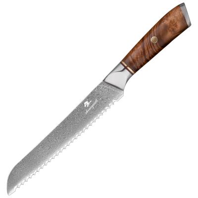 China Sustainable Professional 8inch 67Layer Chinese VG10 Damascus Steel Bread Knife With Wood Handle for sale