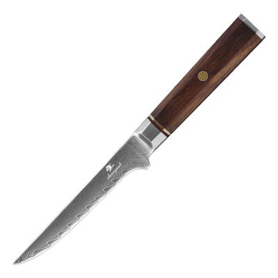 China Viable 6inch Damascus Steel 10Cr15Mov Kitchen Knife Boning Knife With Octagonal Shape Rose Wood Handle for sale