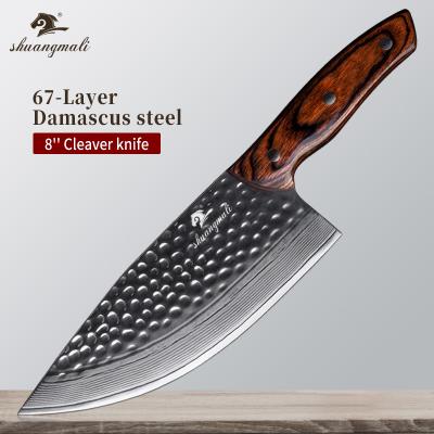 China Durable 8inch Kitchen Knife Damascus Cleaver Knife Stainless Steel 8Cr14 Knives With Pakka Handle for sale