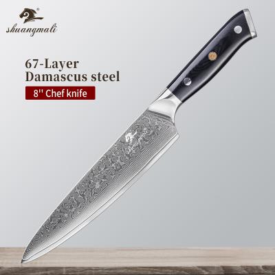 China Viable 8 Inch Damascus Kitchen Chef's Knife With Black Group Of Ten Professional Steel Handle for sale