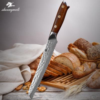 China Viable 8inch 67Layer VG10 Damascus Professional Chinese Steel Bread Knife With Iron Wood Handle for sale