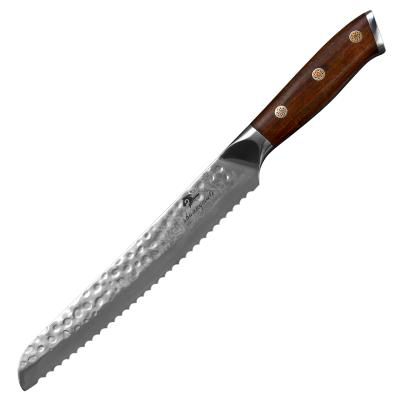 China Viable 8inch 67Layer VG10 Damascus Professional Chinese Steel Bread Knife With Iron Wood Handle for sale