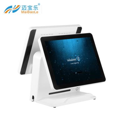 China Dual Screen Pos System 15 Inch Touch Screen Pos Machine Computer Monitor All In One Windows Pos Terminal For Restaurant 32GB for sale