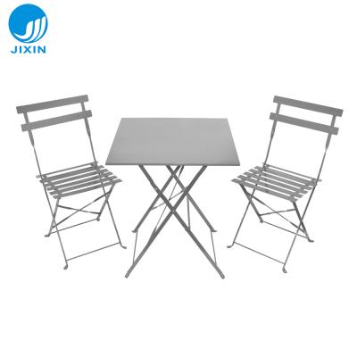 China Durable 2021 Outdoor Patio Folding Dining Table Steel Bistro Set and Chairs Garden Backyard Furniture for sale