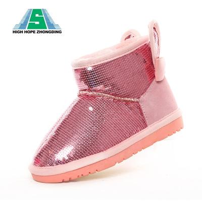 China Fashion trend sequins snow boots little girl plus cotton thick warm rabbit hair kids boots lace child snow boots for sale