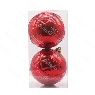 China Plastic Christmas Decorations Christmas Ball Gift Box Contains 2 Red Balls With Textures Christmas Decorations Christmas Ornament for sale