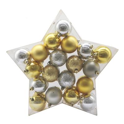 China Plastic Christmas Decorations Christmas Ball Star Pentagon Gift Box Contains 46 Balls Gray Silver Gold Christmas Decorations Home Decoration for sale