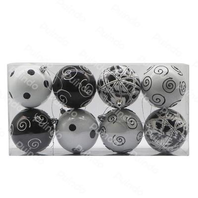 China Christmas Decorations Christmas Ball Gift Box 8 Pcs White And Black Balls With Black And White Line Painting Christmas Decorations Christmas Ornament for sale