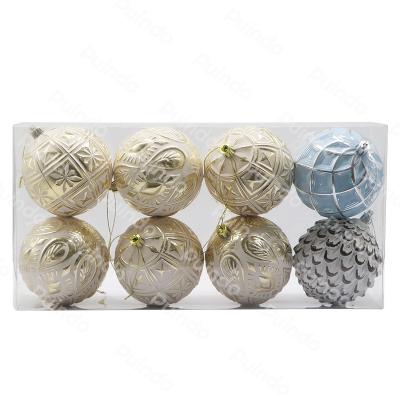 China Christmas Decorations 8cm Customized Shatterproof Gold White Blue White Gold Christmas Tree Ball Ornament Gift Box 8Pcs Hanging Christmas Ball Decorations for sale