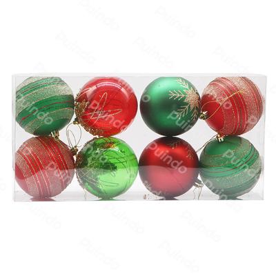 China Christmas Decorations Customized 8cm Plastic Christmas Ball Gift Box 8 Pcs Red And Green Clear Christmas Ball Christmas Tree Decorations for sale