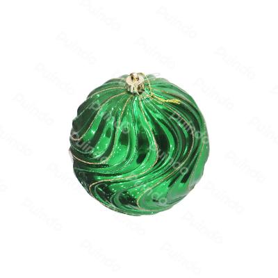 China Puindo Christmas Decorations 8cm Customized Shiny Green Plastic Christmas Tree Tree Ball A12 Hanging Ornament Christmas Decor Ball With Line Glitter for sale