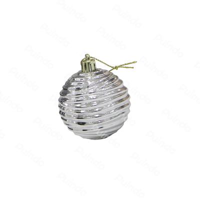 China Puindo 8cm Customized Xmas Decorations Puindo 8cm Silver Ball Hanging Christmas Ornament Bauble For Holiday Decor for sale