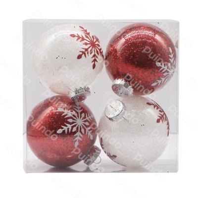 China Plastic Christmas Decorations Puindo Christmas Ball Gift Box Include Clear Christmas Ball Filled With Red And White Snowflake Christmas Decorations for sale