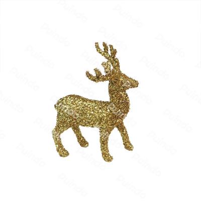 China Customized Golden Puindo 10cm Christmas Decorations Plastic Christmas Reindeer Figurine With Sequin For Home Christmas Ornament Decoration Gift for sale