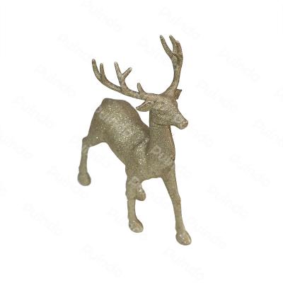 China Christmas Decorations Puindo 10cm Customized Christmas Gold Reindeer Plastic Figurine With Glitter For Home Christmas Ornament Decoration Gift for sale