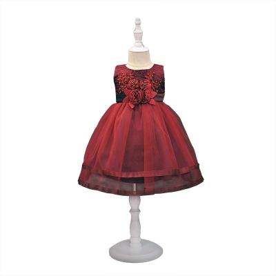 China Breathable Satin Girls Clothing Boutique Kids Beaded Princess Dress with Lace Appliques for 1-4 Years Child for sale