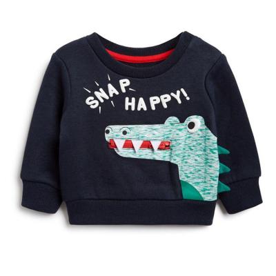 China P0168 baby boy's breathable sweatshirt with cartoon alligator animal embroidery for autumn and spring wear, baby clothing for sale