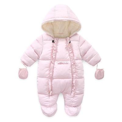 China Polyester / Cotton Thick Warm Infant Baby Hooded Rompers Winter Long Sleeve Unisex Romper for sale