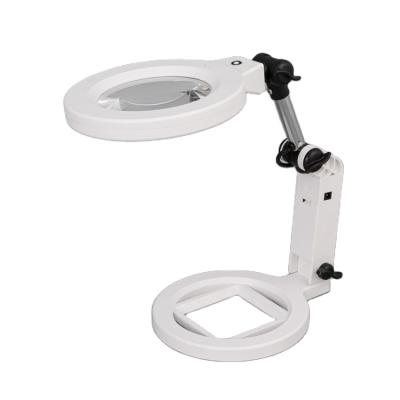 China Plastic USB Rechargeable Large Mirror ABS Frame Magnifier Foldable Desk Lamp With 19 Ring Led for sale