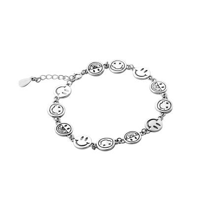 China Central Institute of Statistics 925 Sterling Silver Thai Silver Net Red Chain Bracelet Smiley Bracelet Female Multiple Simple Romantic for sale