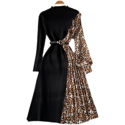 China Other HSC-KH-005 European and American INS Niche Design Leopard Quilting Knitted Dress for sale